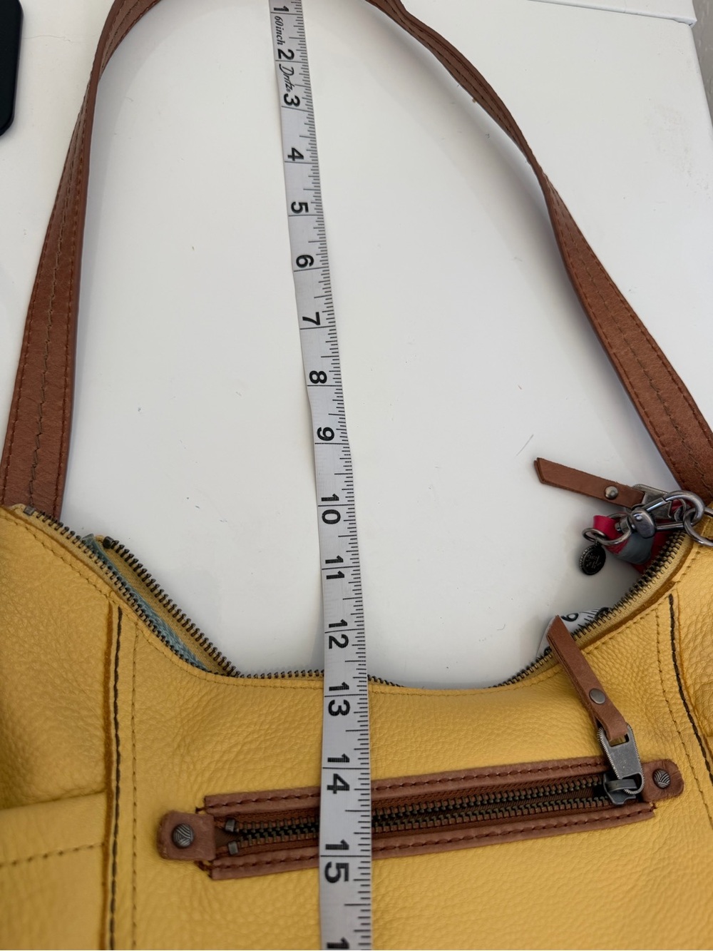 The Sak Yellow & Brown Two-Tone Leather Hobo Shoulder Bag Purse Tassel Boho - Picture 9 of 10